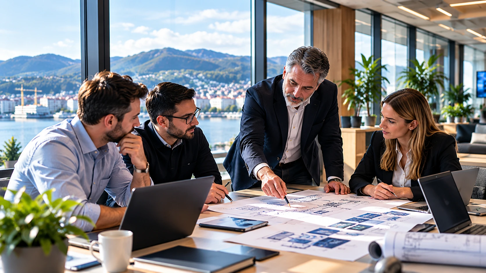 Illustrative engineering team reviewing architecture and strategy